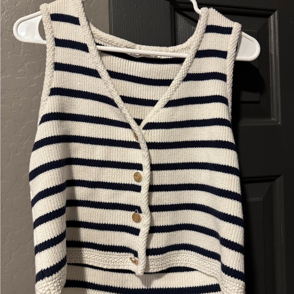 Abercrombie Striped Knit Vest with Gold Buttons
